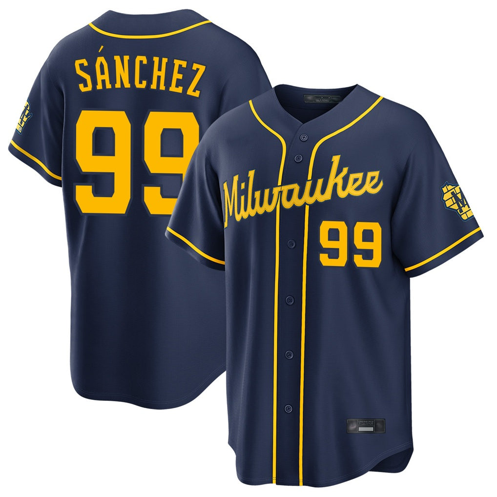 Milwaukee Brewers #99 Gary Sanchez Player Navy CONTON Home Stadium Game Stitched Jerseys