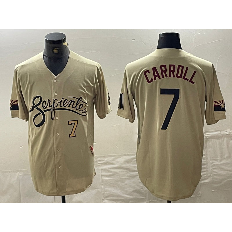 Arizona Diamondbacks #7 Corbin Carroll Number 2021 Gold CONTON City Connect Cool Base Stitched Jersey 2