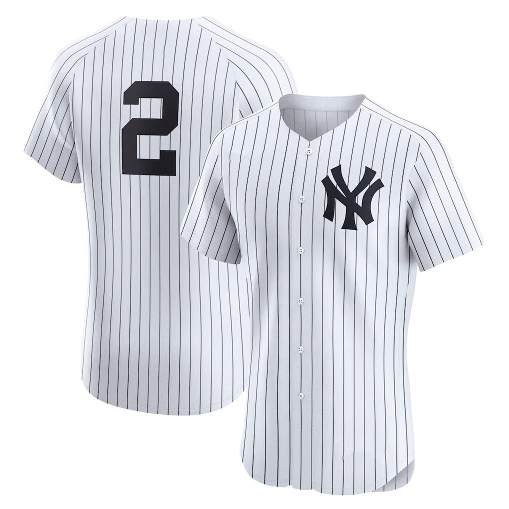 New York Yankees #2 Derek Jeter White CONTON Home Elite Player Jersey