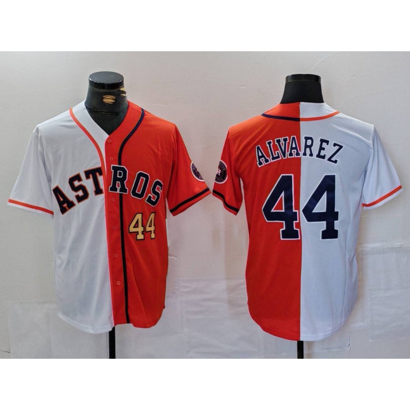Houston Astros #44 Yordan Alvarez Number White Orange CONTON Split Stitched Jersey