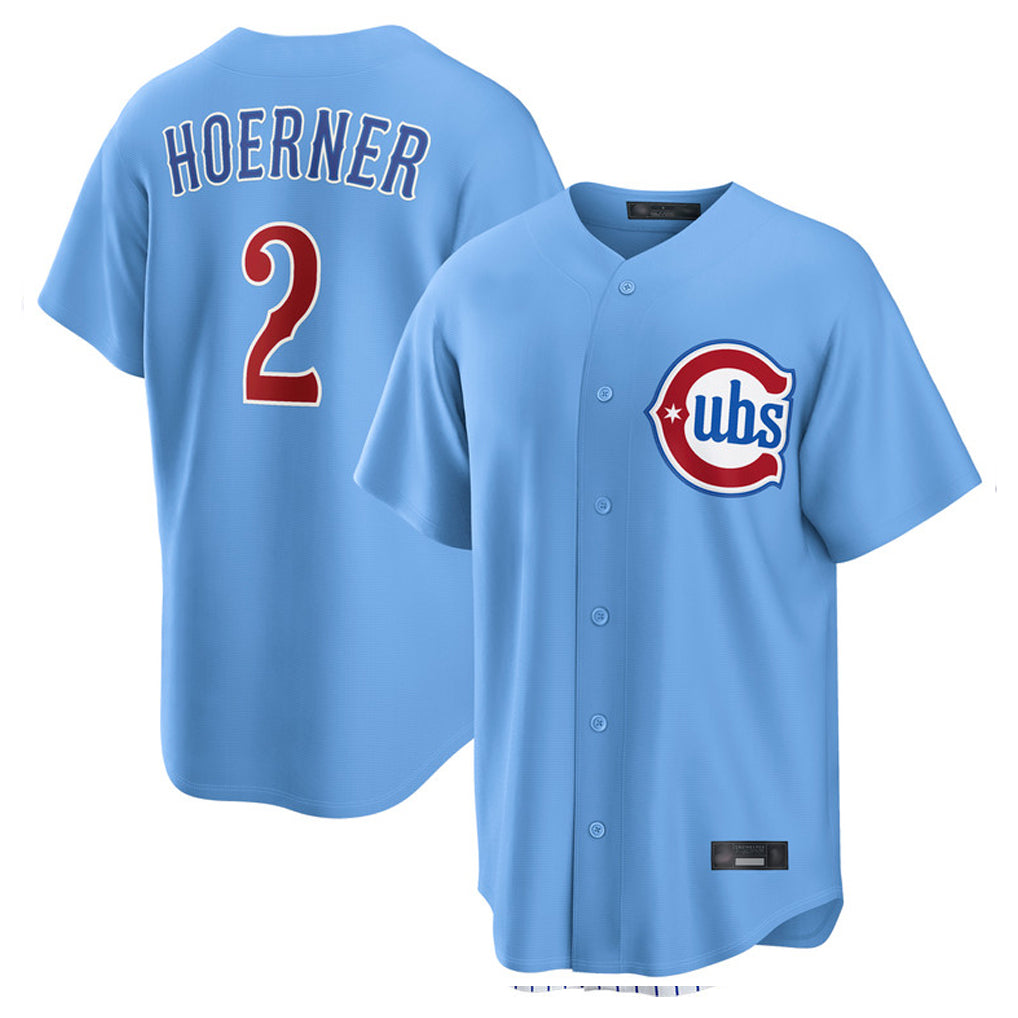 Chicago Cubs #2 Nico Hoerner Player Light Blue CONTON Home Game Stitched Jerseys