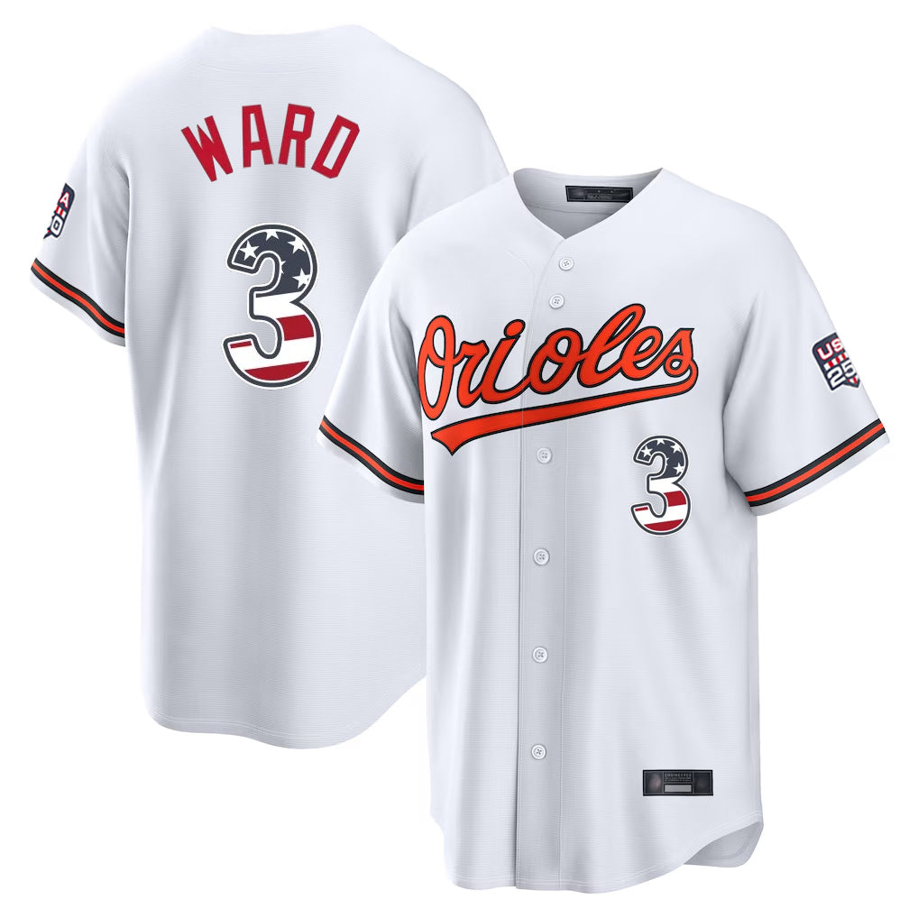 Baltimore Orioles #3 Taylor Ward Player White CONTON USA 250 Fourth of July Home Game Stitched Jerseys