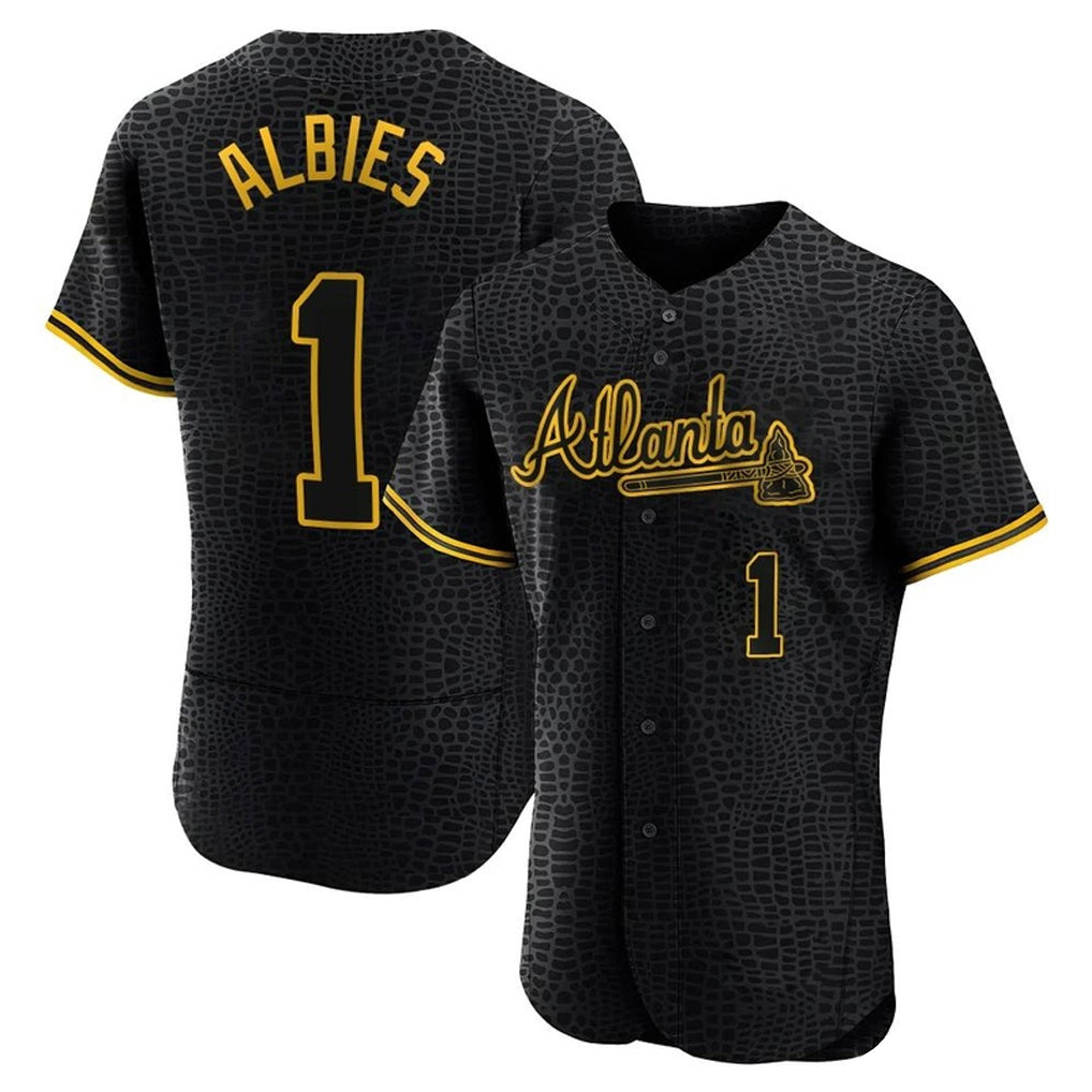 Atlanta Braves #1 Ozzie Albies Player Black CONTON Snake Skin City Limited Elite Home Game Stitched Jerseys