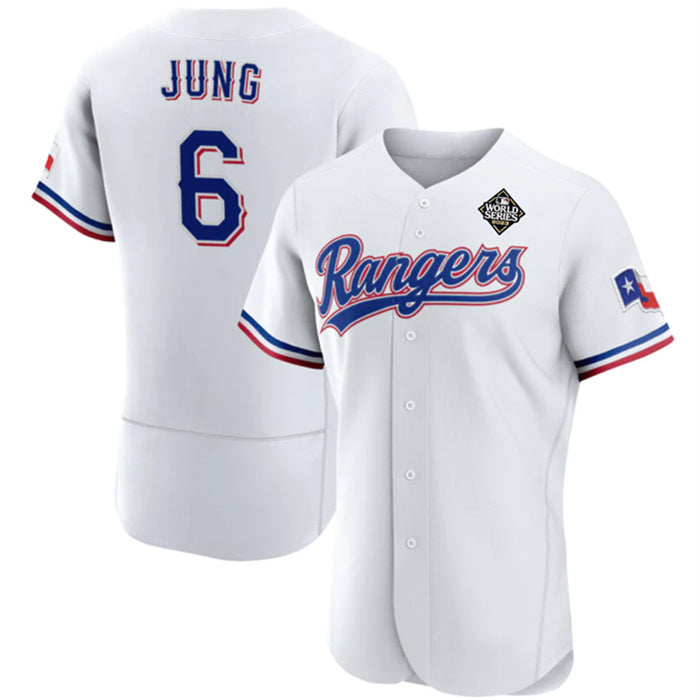 Texas Rangers #6 Josh Jung White CONTON 2023 World Series Flex Base Stitched Jersey