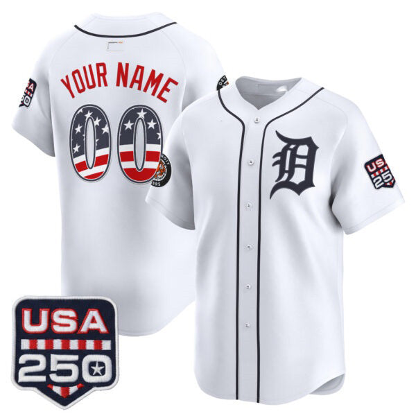 Custom Detroit Tigers White CONTON USA 250 Fourth of July Vapor Premier Limited Jersey ¨C All Stitched
