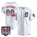 Custom Detroit Tigers White CONTON USA 250 Fourth of July Vapor Premier Limited Jersey ¨C All Stitched