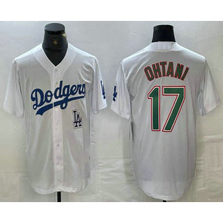 Los Angeles Dodgers #17 Shohei Ohtani White Green CONTON Stitched Cool Base Jersey 2