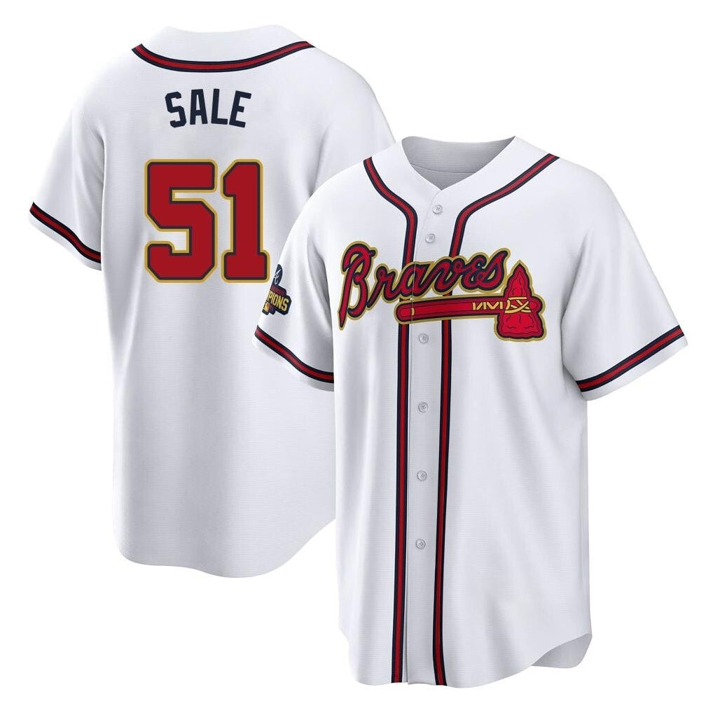 Atlanta Braves #51 Chris Sale Player White Gold CONTON Home Game Stitched Jerseys