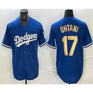 Los Angeles Dodgers #17 Shohei Ohtani Blue Gold CONTON Stitched Cool Base Jersey 2