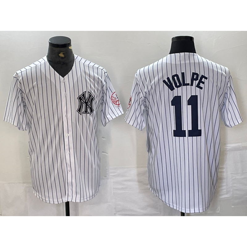 New York Yankees #11 Anthony Volpe Name White CONTON With Patch 2024 Cool Base Stitched Jersey