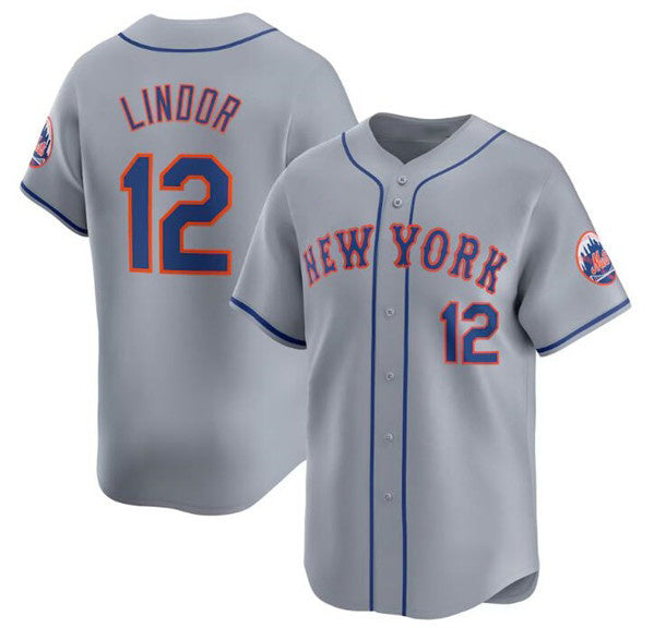 New York Mets #12 Francisco Lindor 2024 Gray CONTON Away Limited Stitched Jersey