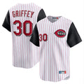 Cincinnati Reds #30 Ken Griffey Player White Black CONTON Stripe Field of Dreams Game Home Stitched Jerseys