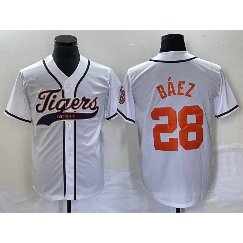 Detroit Tigers #28 Javier B¨¢ez CONTON White Cool Base Stitched Jersey