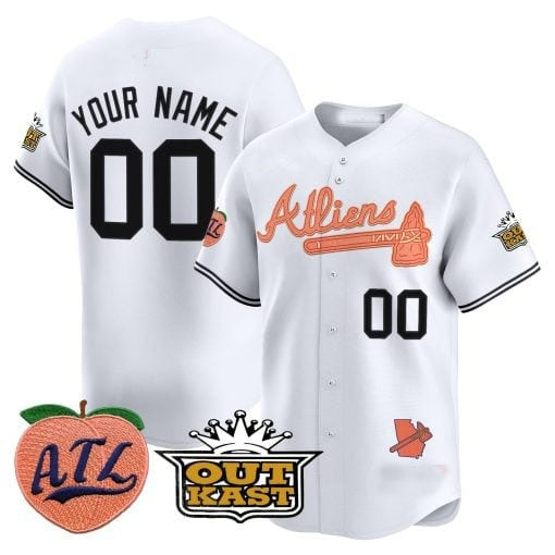 Custom Atlanta Braves Atliens & Peach Vapor Premier Limited Jersey ¨CWhite CONTON