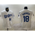 Los Angeles Dodgers #18 Yoshinobu Yamamoto White CONTON 2024 World Series With Fernando Memorial Patch Home Limited Stitched Jersey 2
