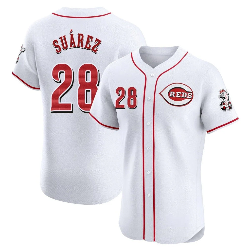 Cincinnati Reds #28 Eugenio Su¨¢rez Player White CONTON Limited Elite Home Stitched Jerseys
