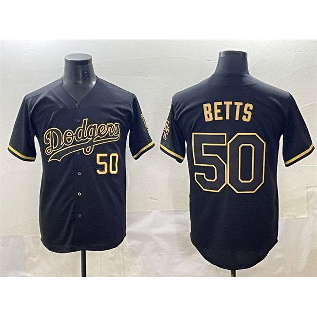 Los Angeles Dodgers #50 Mookie Betts Black Gold CONTON Limited Stitched Jersey