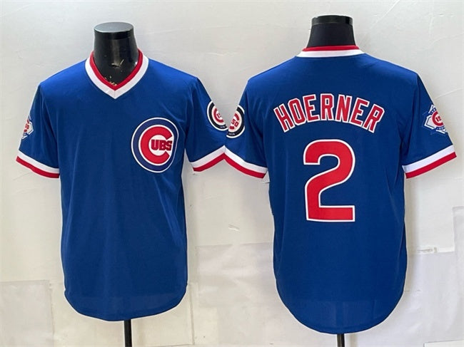 Chicago Cubs #2 Nico Hoerner Royal CONTON 150th Anniversary Throwback Vapor Limited Stitched Jersey
