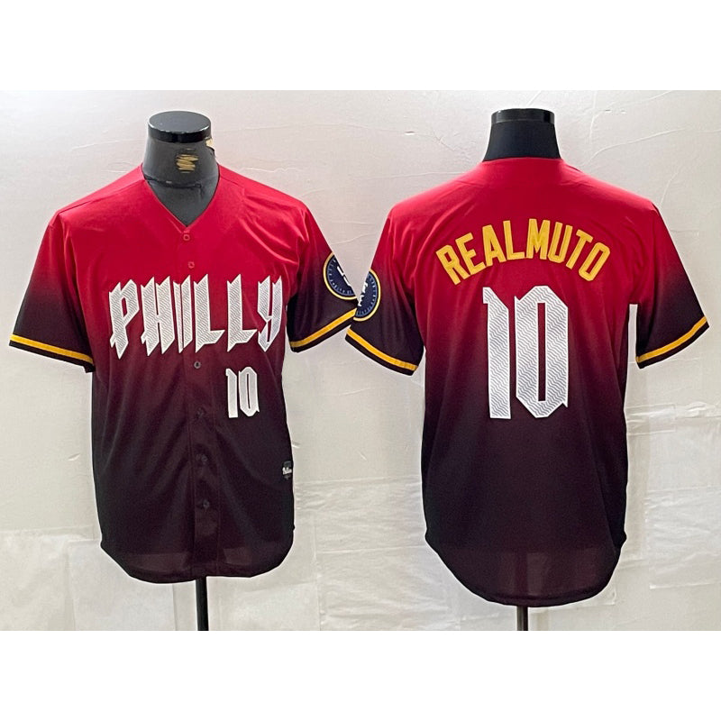 Philadelphia Phillies #10 JT Realmuto Red CONTON 2024 City Player Number Cool Base Jersey 2