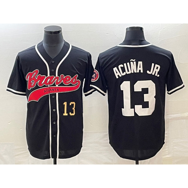 Atlanta Braves #13 Ronald Acuna Jr Number Black CONTON Cool Base Stitched Jersey
