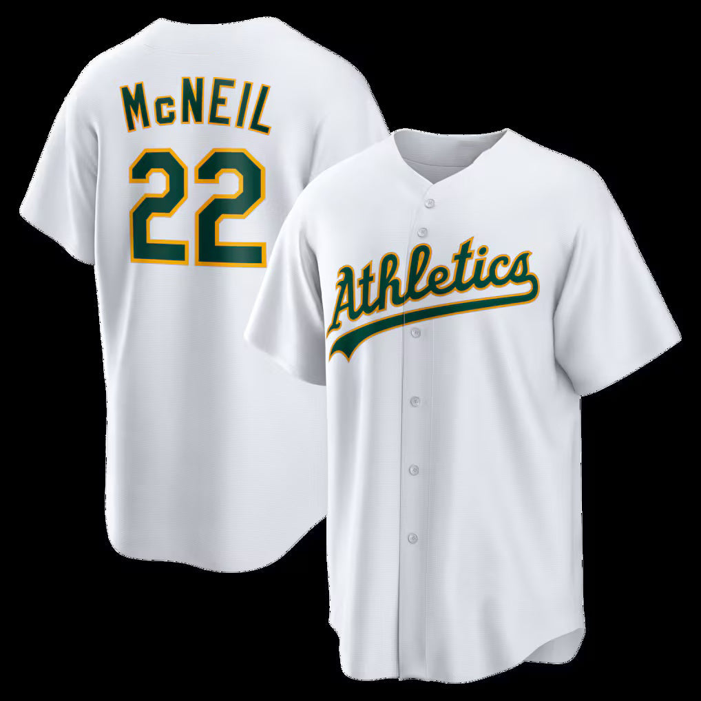 Oakland Athletics #22 Jeff McNeil White CONTON Home Replica Jersey