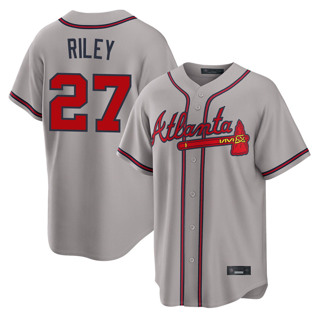 Atlanta Braves #27 Austin Riley Player Gray CONTON Home Game Stitched Jerseys