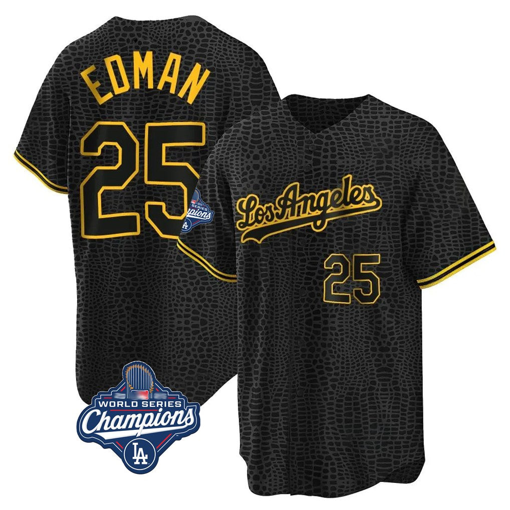 Los Angeles Dodgers #25 Tommy Edman Player Black CONTON World Series Meet Snake Skin City Game Home Stitched Jerseys