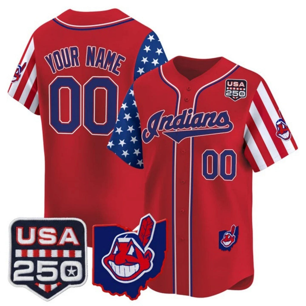 Custom Cleveland Indians Red CONTON America 250 Edition Vapor Premier Limited Jersey - All Stitched
