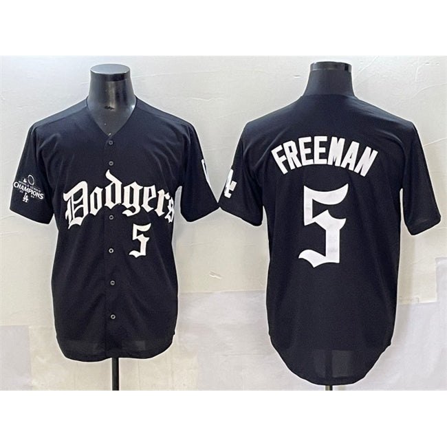 Los Angeles Dodgers #5 Freddie Freeman Black CONTON 2025 LA Gothic Style With 2024 World Series Champions Patch Vapor Premier Limited Stitched Jersey