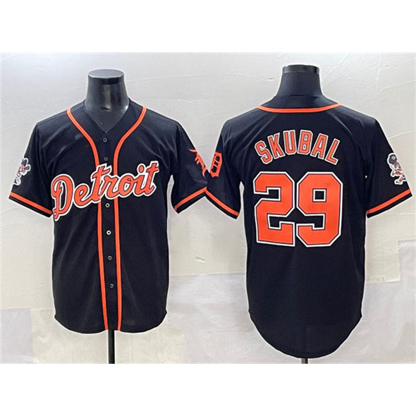 Detroit Tigers #29 Tarik Skubal Black CONTON With Patch Cool Base Stitched Jersey