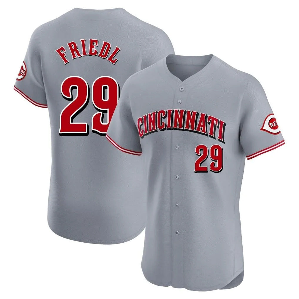 Cincinnati Reds #29 TJ Friedl Player Gray CONTON Limited Elite Home Stitched Jerseys