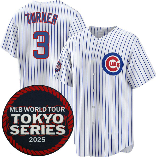 Chicago Cubs #3 Justin Turner White CONTON 2025 World Tour Tokyo Series Home Stitched Jersey
