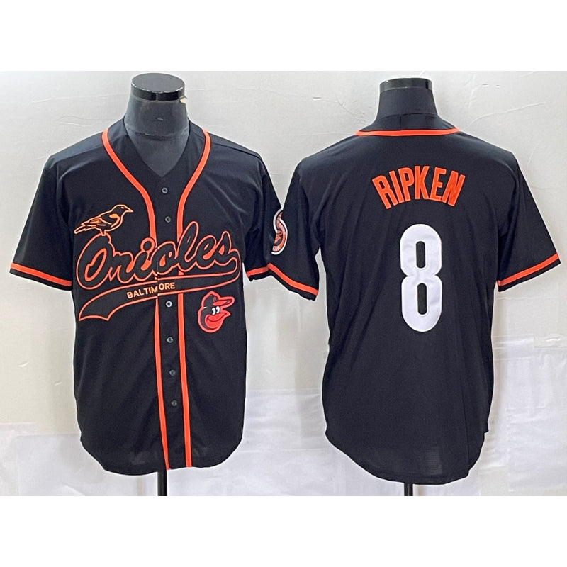 Baltimore Orioles #8 Cal Ripken Jr Black CONTON With Patch Cool Base Stitched Jersey
