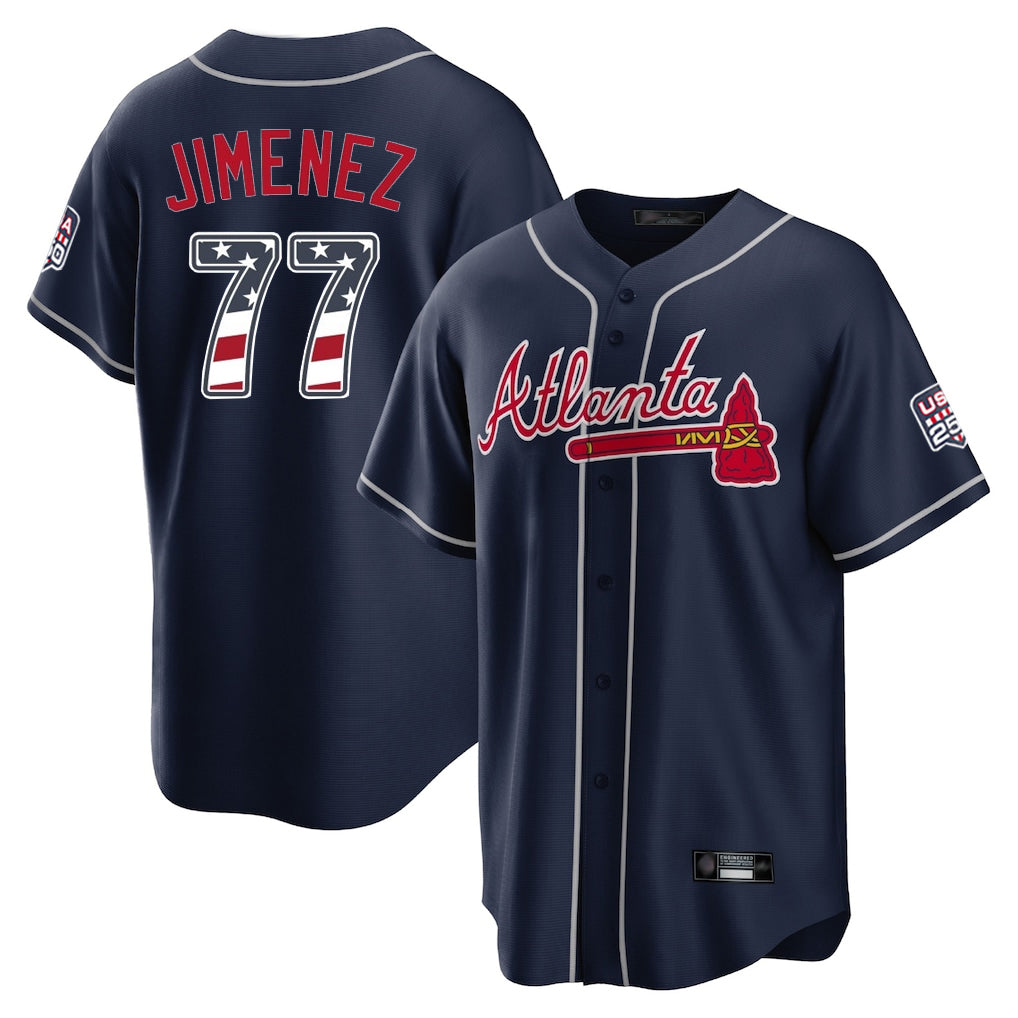 Atlanta Braves #77 Joe Jimenez Player Navy CONTON USA 250 Fourth Of July Limited Home Game Stitched Jerseys