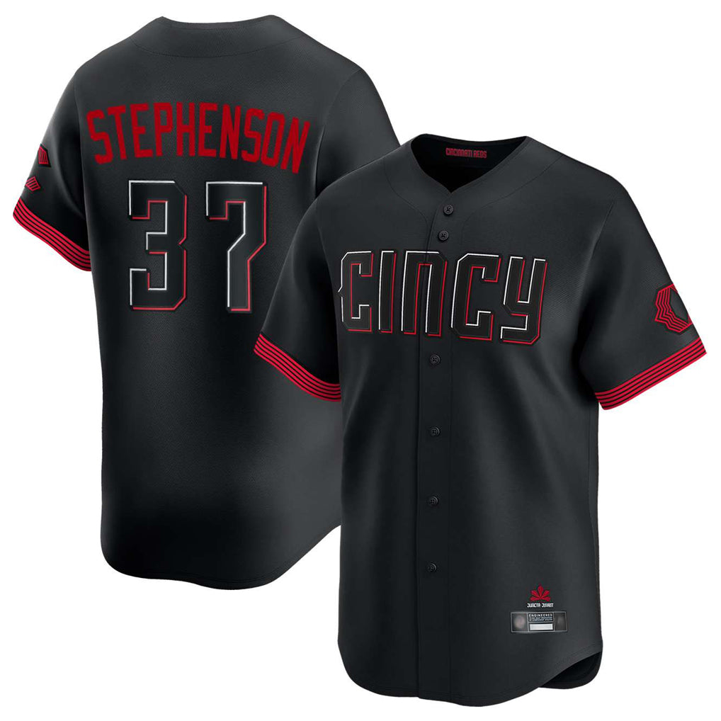 Cincinnati Reds #37 Tyler Stephenson Player Black CONTON City Connect Home Limited Stitched Jerseys