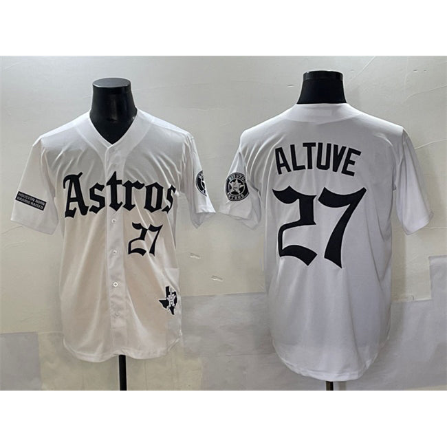 Houston Astros #27 Jose Altuve White CONTON Gothic 'Houston Born Barrio Raised' Limited Stitched Jersey