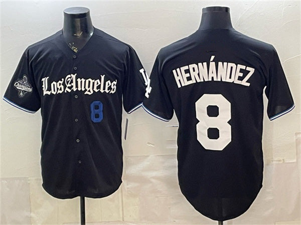 Los Angeles Dodgers #8 Enrique Hernandez Black CONTON 2025 World Series Champions Patch 'Gothic Edition' Vapor Premier Limited Stitched Jersey