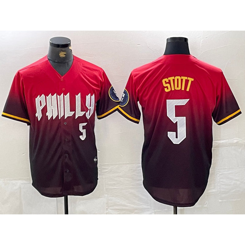 Philadelphia Phillies #5 Bryson Stott Red CONTON 2024 City Player Number Cool Base Jersey