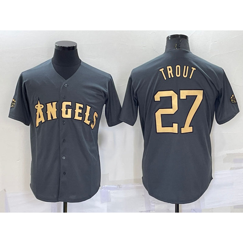 Los Angeles Angels #27 Mike Trout Grey CONTON 2022 All Star Stitched Cool Base Jersey