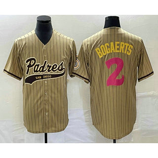 San Diego Padres #2 Xander Bogaerts Tan CONTON Pinstripe 2023 City Connect Cool Base Stitched Jersey