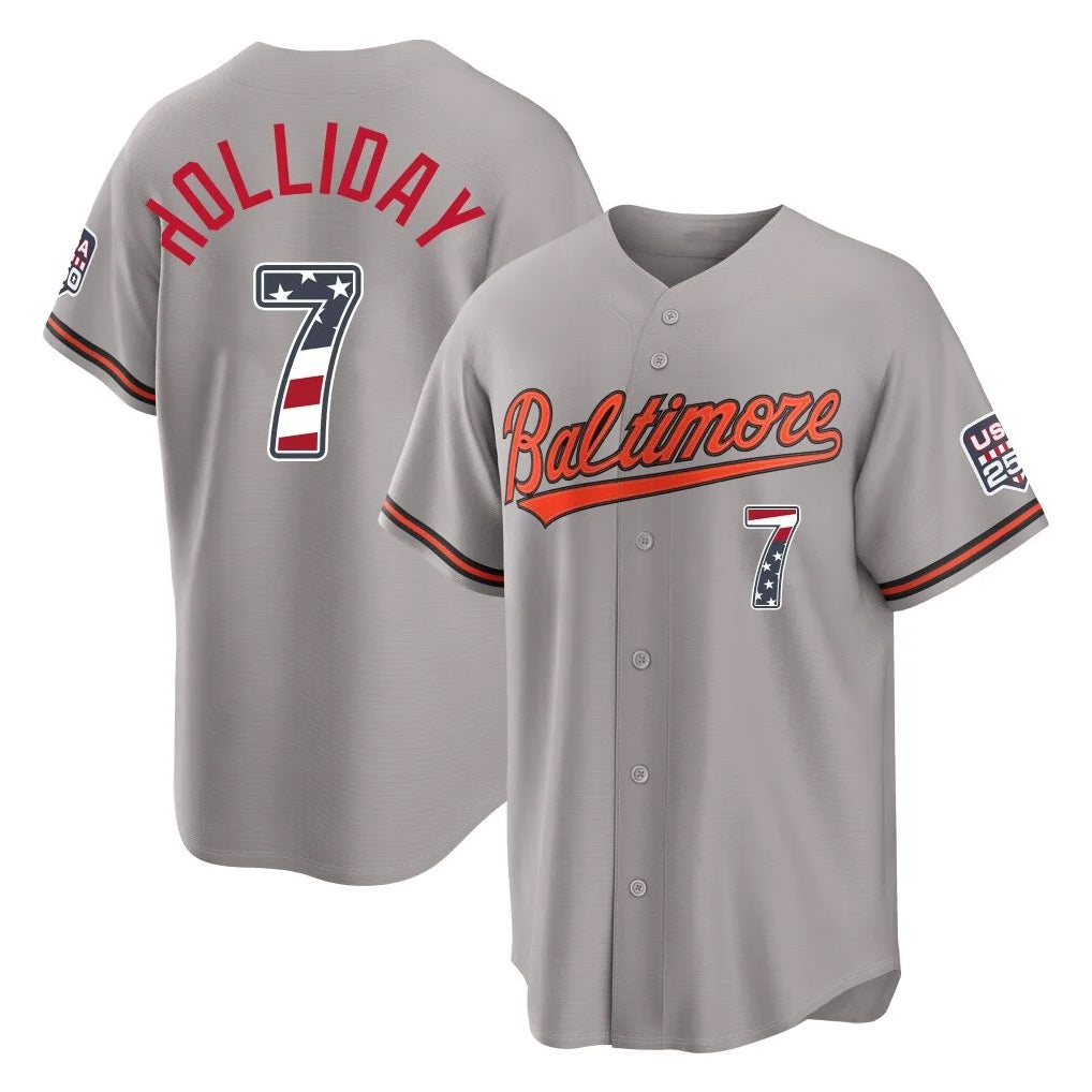 Baltimore Orioles #7 Jackson Holliday Player Gray CONTON USA 250 Fourth of July Home Game Stitched Jerseys