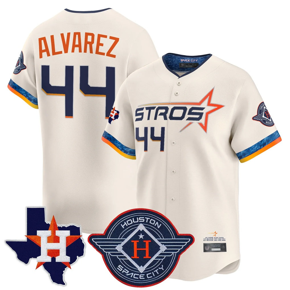 Houston Astros #44 Yordan Alvarez Player Cream CONTON City Connect Texas Patch Vapor Premier Limited Home Stitched Jerseys