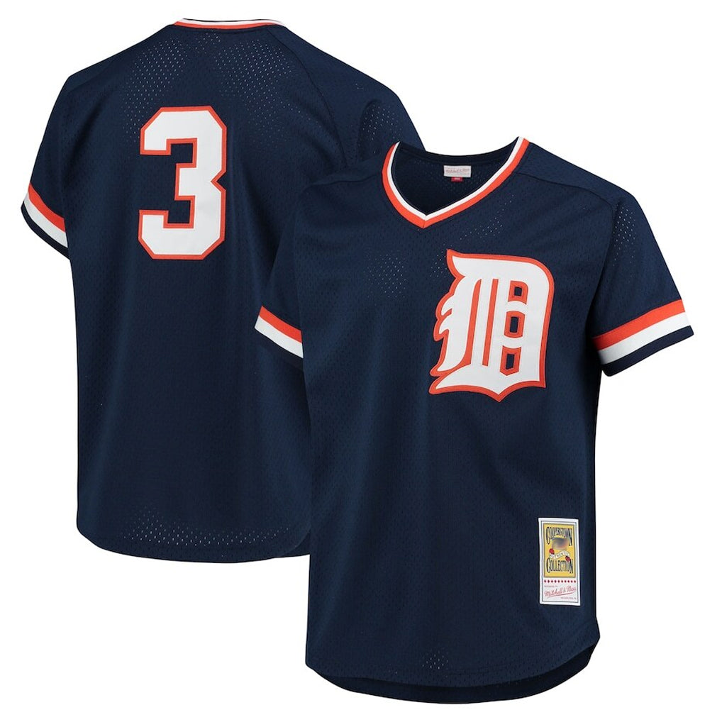 Detroit Tigers #3 Alan Trammell Player Navy CONTON Mitchell & Ness 1984 Mesh Batting Practice  T-shirt Stitched Jerseys