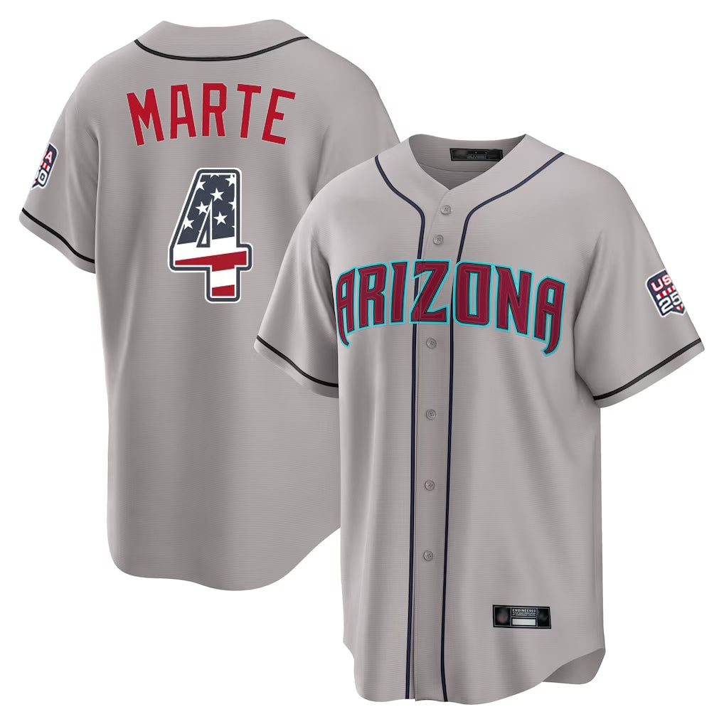 Arizona Diamondbacks #4 Ketel Marte Player Gray CONTON USA 250 Fourth of July Home Game Stitched Jerseys