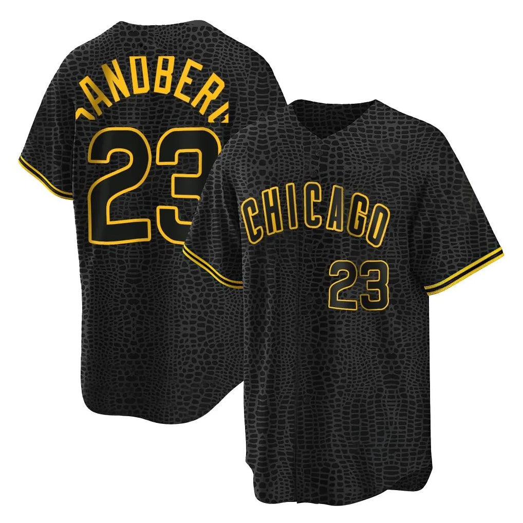 Chicago Cubs #23 Ryne Sandberg Player Black CONTON Snake Skin City Game Stitched Jerseys