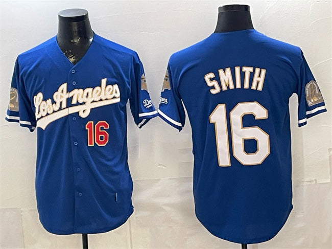 Los Angeles Dodgers #16 Will Smith Royal CONTON 2026 Gold Collection 9x & B2B Champs Patch Stitched Jersey