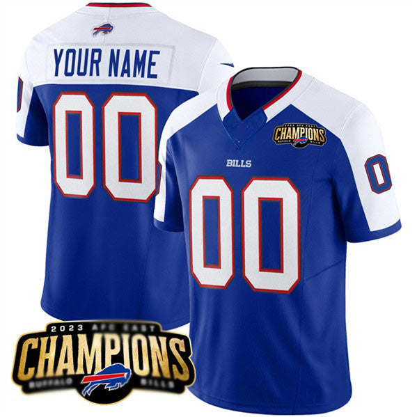 Custom B.Bills Active Player Blue White CONTON 2023 F.U.S.E. AFC East Champions Ptach Stitched Jersey