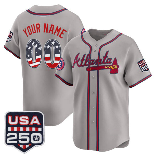 Custom Atlanta Braves Gray CONTON USA 250 Fourth of July Vapor Premier Limited Jersey ¨C All Stitched