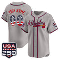 Custom Atlanta Braves Gray CONTON USA 250 Fourth of July Vapor Premier Limited Jersey ¨C All Stitched
