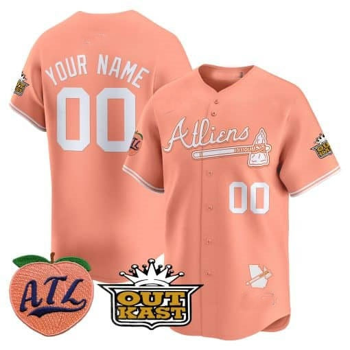 Custom Atlanta Braves Atliens & Peach Vapor Premier Limited Jersey ¨C All Stitched-Peach CONTON